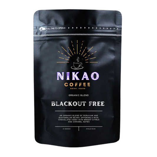 Nikao Coffee: Blackout Free Espresso 12 OZ Organic Coffee Beans. Medium Dark